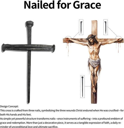 LeMeeOly Jesus Christ Crucifixion Nail Metal Cross - Elegant Religious Gift for Mom & Baptism | Solid Wood Base