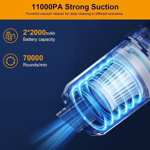 BANKKY Cordless Handheld Vacuum - 2-in-1 Mini Cleaner with 11000PA Power, LED Light & Multi-Nozzles
