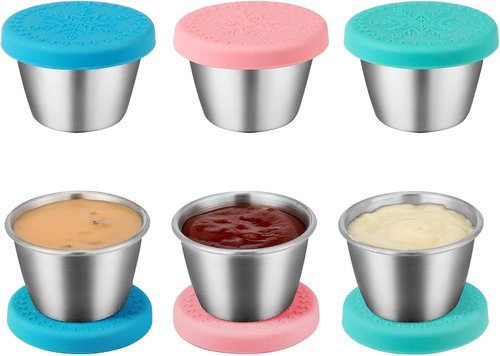 Freshmage Stainless Steel Dressing Containers - 6 Pack Reusable Leakproof Sauce Containers (2.4oz)