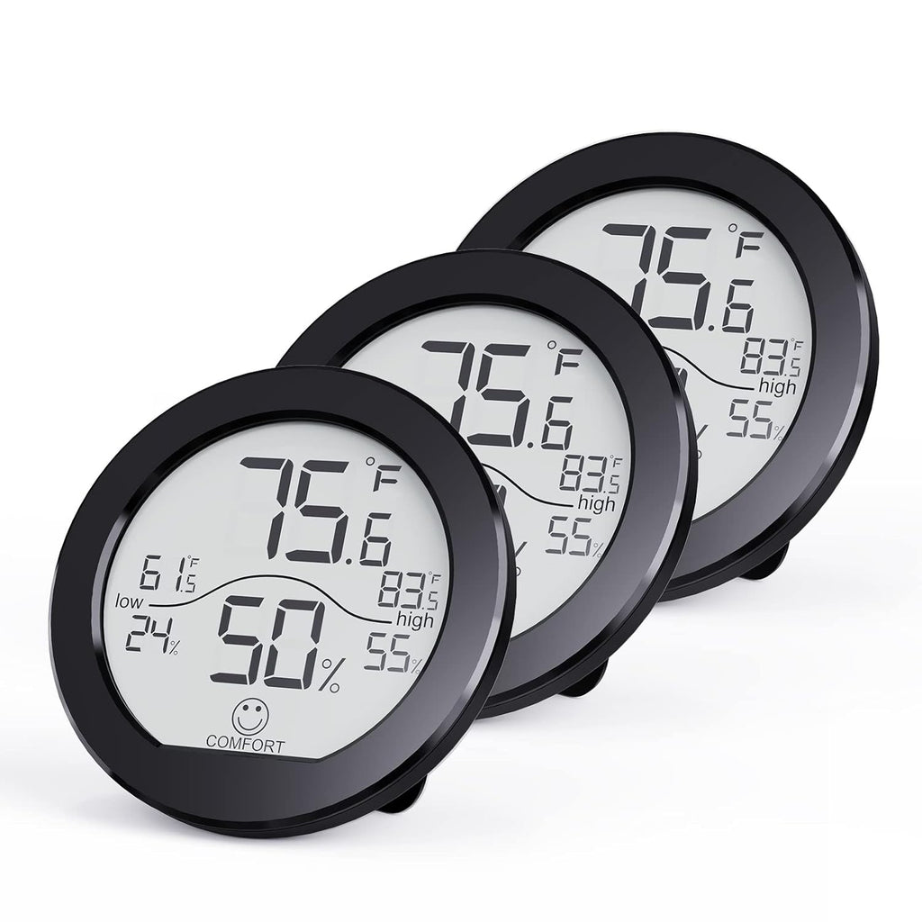 SECRUI Indoor Digital Hygrometer - 3 Pack Room Thermometer & Humidity Gauge | LCD Display, Max & Min Records (Black)