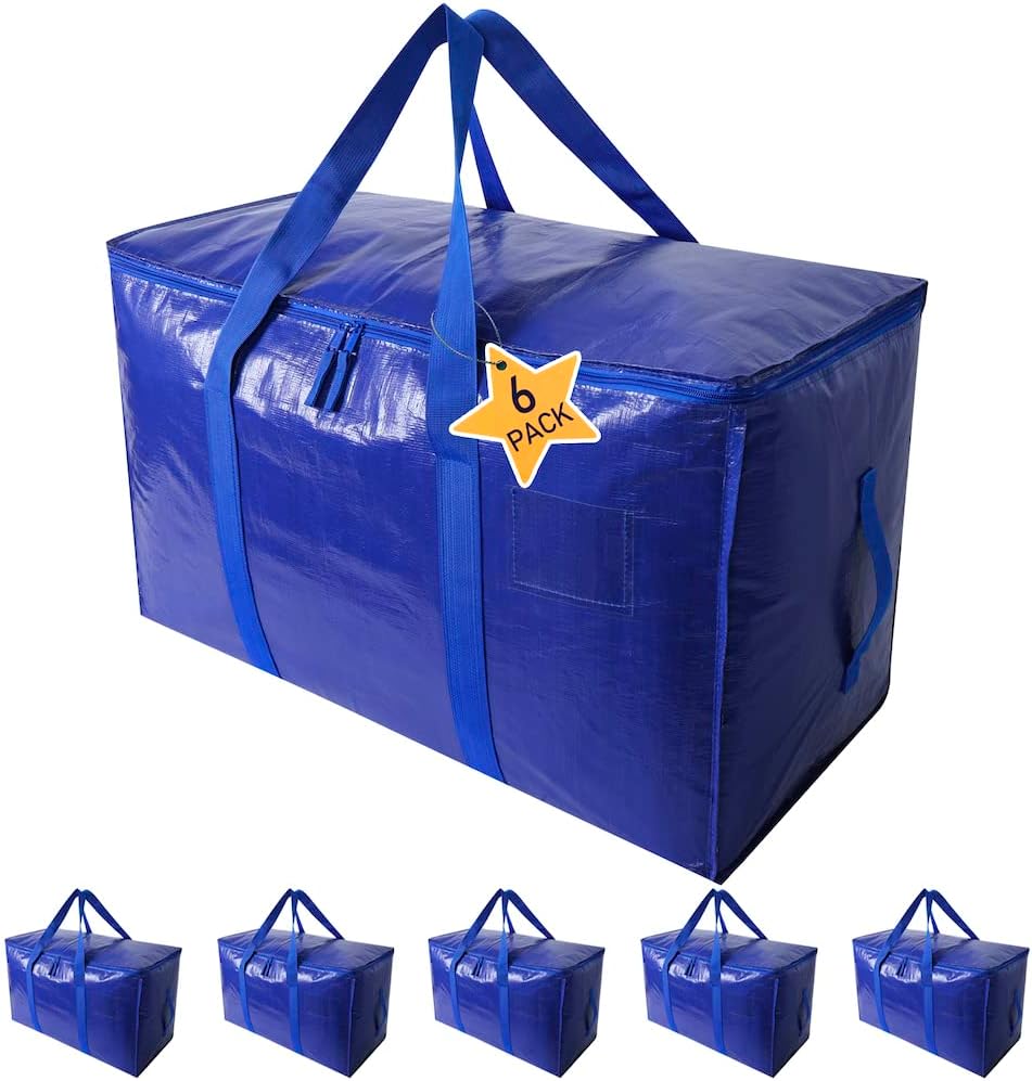 Moving Bags Heavy Duty Extra Large Storage Tote - Space-Saving Travel Organizer with Zippers & Strong Handles | Set of 6