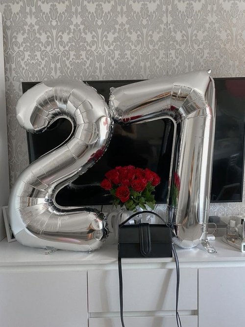 Happy 27 Balloon - Large Silver Foil Number Decoration for Birthday, Wedding & Graduation