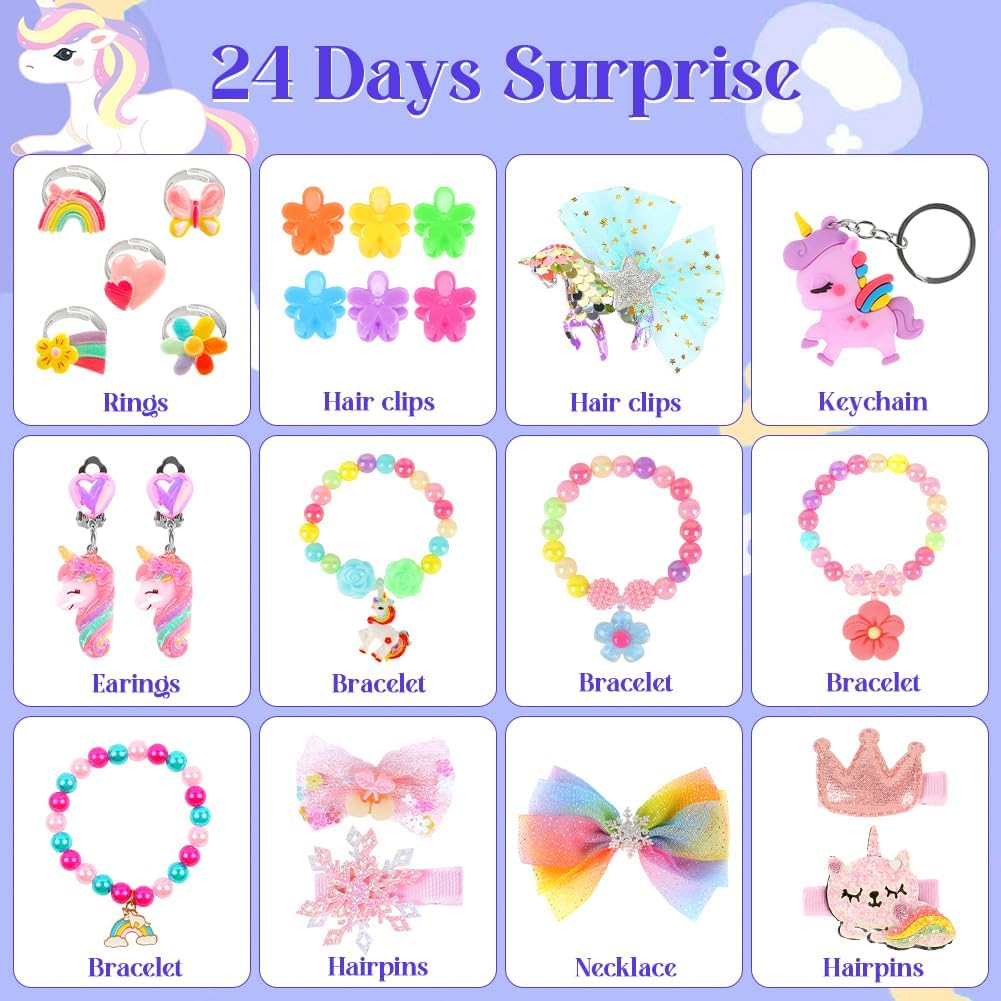 Advent Calendar 2025 | Girls' Unicorn Surprise Gift Box with Hair Accessories & Jewelry