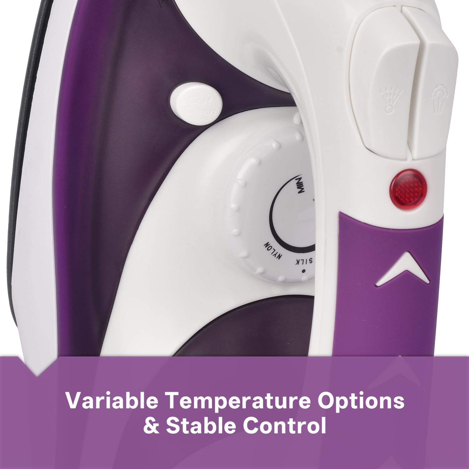MARTISAN Steam Iron, New Version, Mini Steamer, Powerful Steam, Anti-Calc, Anti-drip, Self-Cleaning, Smooth Non-stick Soleplate, Variable Temperature, Steam Burst, Purple