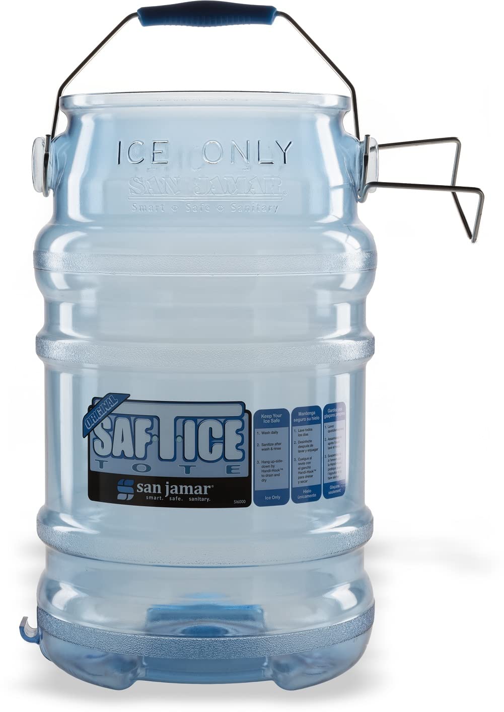 San Jamar Saf-T-Ice Plastic Tote, 6 Gallons, Blue & Carlisle FoodService Products SI5000 Polycarbonate Saf-T-Scoop and Guardian System, 6oz to 10oz, for Bar and Beverage Station, Blue