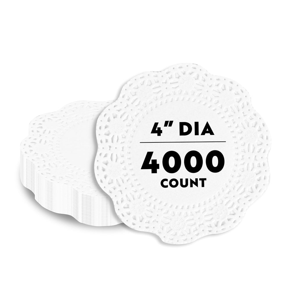 Restaurantware-Pastry Tek 4 x 4 Inch Lace Doilies, 4,000 Decorative Tableware Placemats - Disposable, Round, White Paper Table Doilies, for Birthdays, Or Weddings, Table Decor