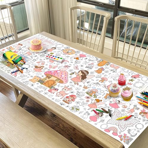 Fairy Coloring Tablecloth for Kids - Giant 30x72 Inch Activity Sheet