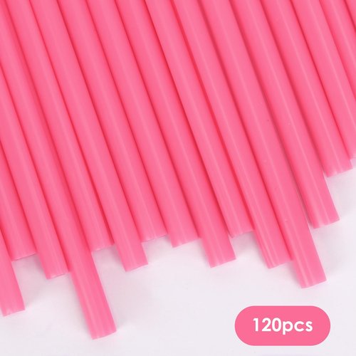 120PCS Tomnk Pink Heart Shaped Straws, 8.3" Long Disposable Cute Plastic Straws for Valentines Day, Cocktail, Birthday Party, Bridal Shower, Wedding Decorations