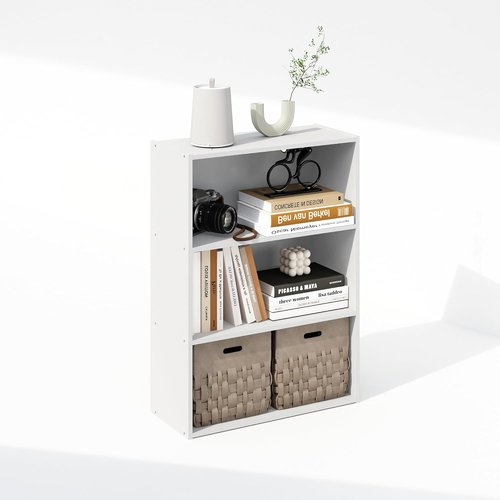 Furinno 3-Tier Bookshelf - Simple Storage Solution for Living Room, Bedroom & Home Office | Plain White 9.7 x 23.7 x 31.5