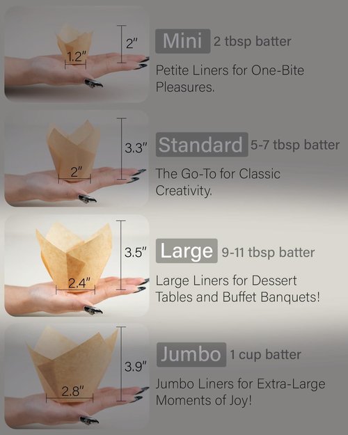 Bake Choice Large Natural Tulip Cupcake Liners - 200pcs Baking Muffin Wrappers for Parties