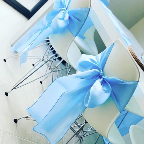 50 Baby Blue Satin Chair Sashes by [Brand Name] - Elegant 7x108 Inch Bows for Weddings & Parties