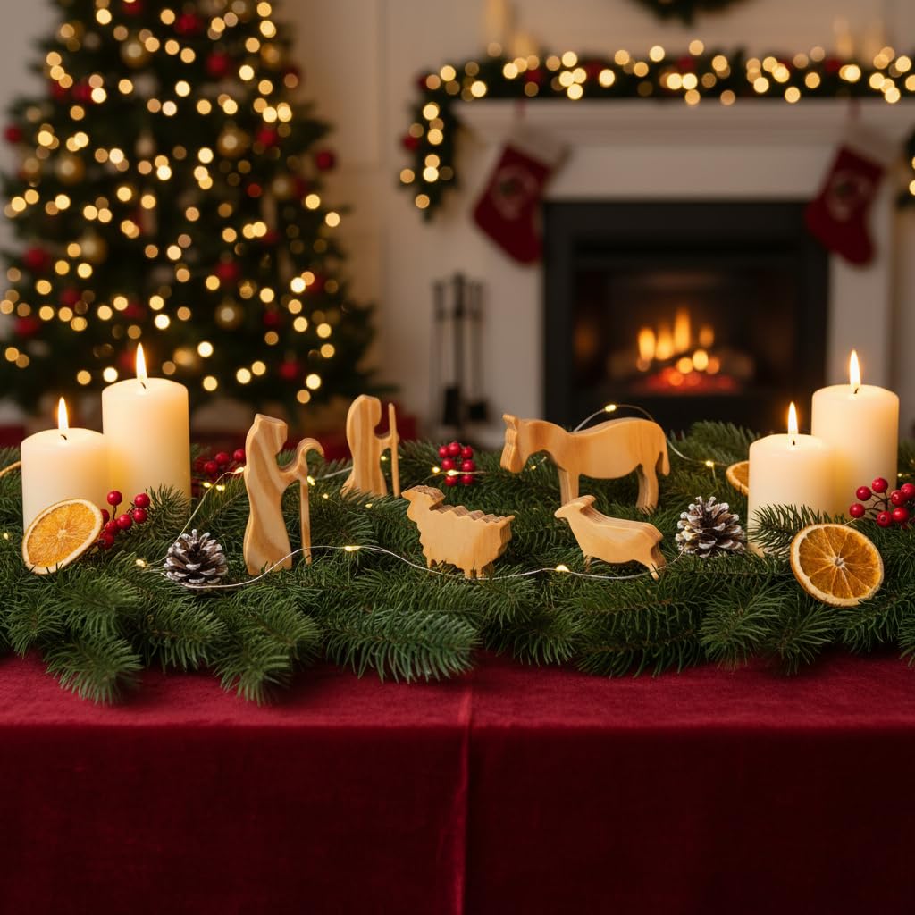 Wooden Nativity Set – Nativity sets & figures | Xmas nativity set – christian christmas decor – Christmas Décor 2025 – Natural Solid Wood Tabletop – Xmas christian set