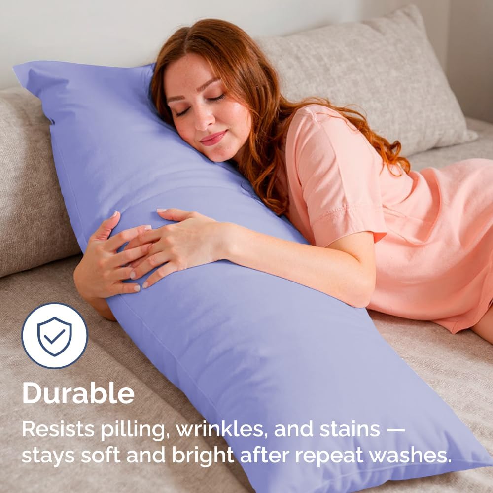Skiennix Body Pillowcases Set of 2 | Soft & Comfy 20x54 Long Pillow Covers - Wrinkle & Fade Resistant, Machine Washable, Lavender