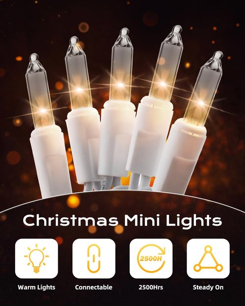 Brightown Christmas Lights - 100-Count Clear Mini String Lights | 20ft Indoor Holiday Decor, White Wire