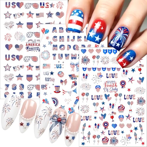 4th of July 3D Nail Art Stickers Self-Adhesive Patriotic Decals