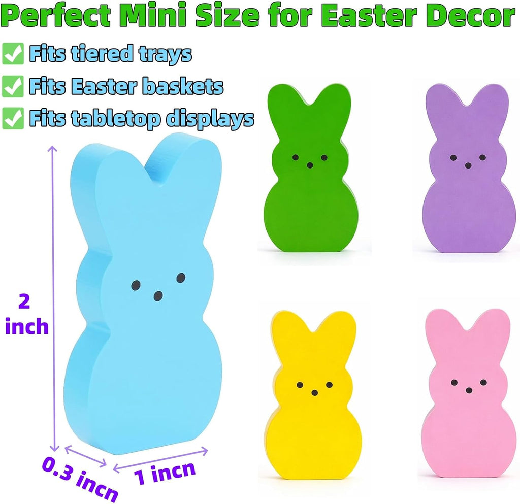 Skiennix Wooden Easter Decor - 30 Pcs Mini Bunny Set for Spring Table Centerpiece & Mantel Shelf