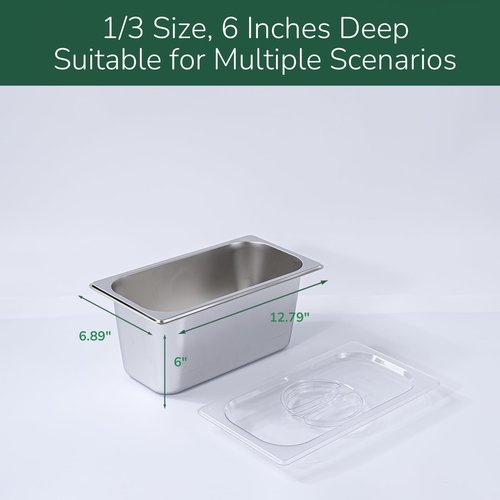 Bofolai 6 Pack Stainless Steam Hotel Pan with Lid, 1/3 Size x 6 Inch Deep Table Steam Pan Restaurant Supplies Reusable Anti Rust Catering Storage for Home, Buffet,Party, Restaurant, Hotel