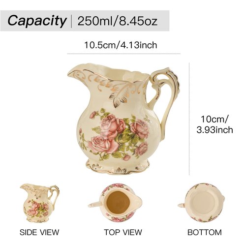 YOLIFE Floral Teapots & 3 Tiered CupCake Stand & Sugar and Creamer Set (Rose)