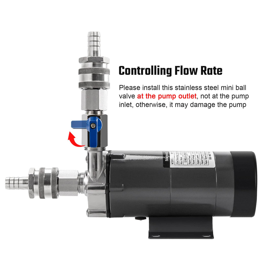 Hilangsan Wort Pump High Temp Brewing Pump Food Grade Pump Stainless Steel Head brew Pump Homebrew pump Magnetic Drive Pump Wort Transfer Pump with Inline Switch Mini Valve Quick Disconnects(gray)