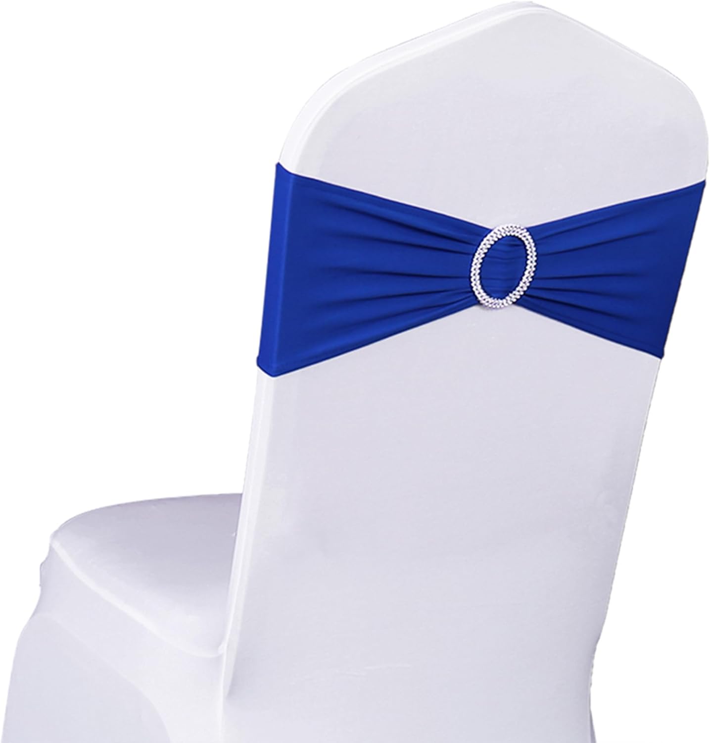 Spandex Royal Blue Chair Sashes - 100 Pack Wedding Chair Bands with Buckles for Events & Parties