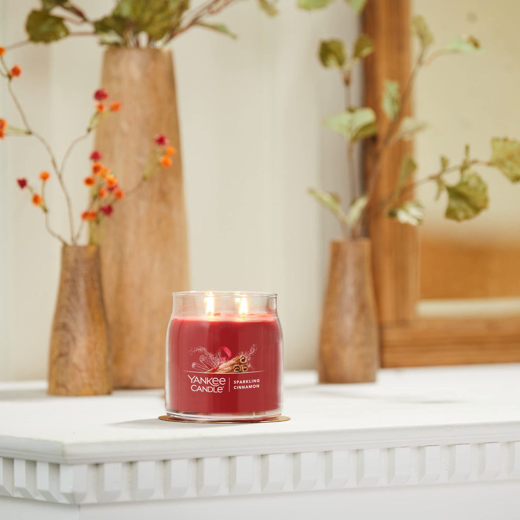 Yankee Candle Sparkling Cinnamon Scented Signature 13oz Medium Jar 2-Wick Candle Over 35 Hours of Burn Time Christmas | Holiday