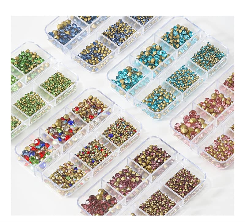 1060PCS Crystal AB Nail Art Rhinestones in 6 Sizes with Organizer Box