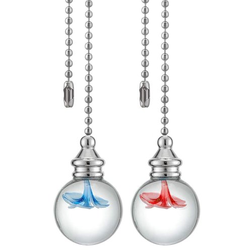 Akahttbn Crystal Ceiling Fan Chain Pulls Extension 12 Inches 30mm Diameter Glass Flower Pendant Chain Set for Ceiling Light Lamp Pulls (Nickel) 2 Pcs