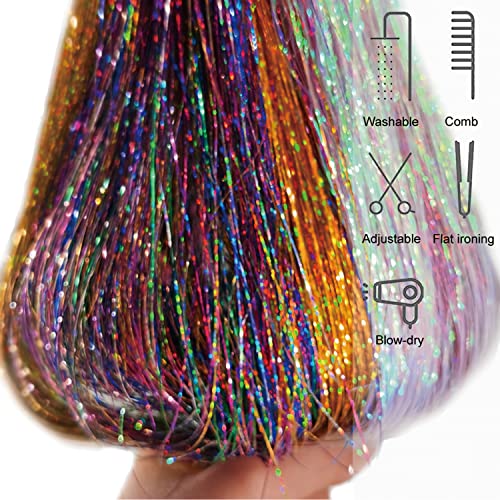 Hair Tinsel Kit with Tools - 2400 Strands 47 Inch Heat Resistant Glitter Hair Extensions Sparkling Fairy Hair Accessories