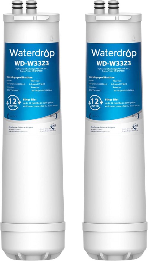 Waterdrop RC 3 EZ-Change Advanced Water Filter Replacement, Replacement for Culligan® RC-EZ-3, IC-EZ-3, US-EZ-3, RC-EZ-1, Brita® USF-201, USF-202, DuPont®, 2K Gallons (Pack of 2)