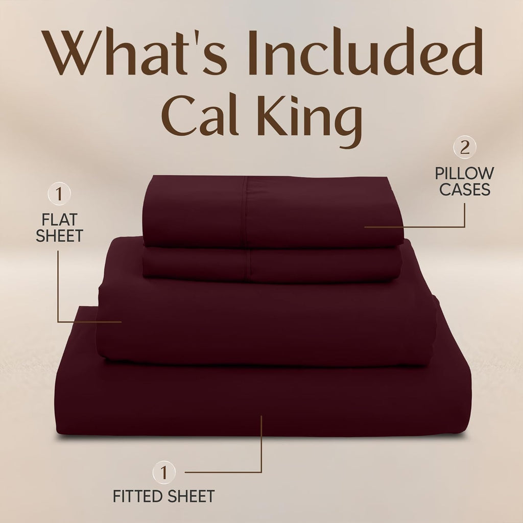 Utopia Bedding California King Sheet Set - 4-Piece Soft Microfiber Bed Sheets | Oeko-Tex Certified (Burgundy)