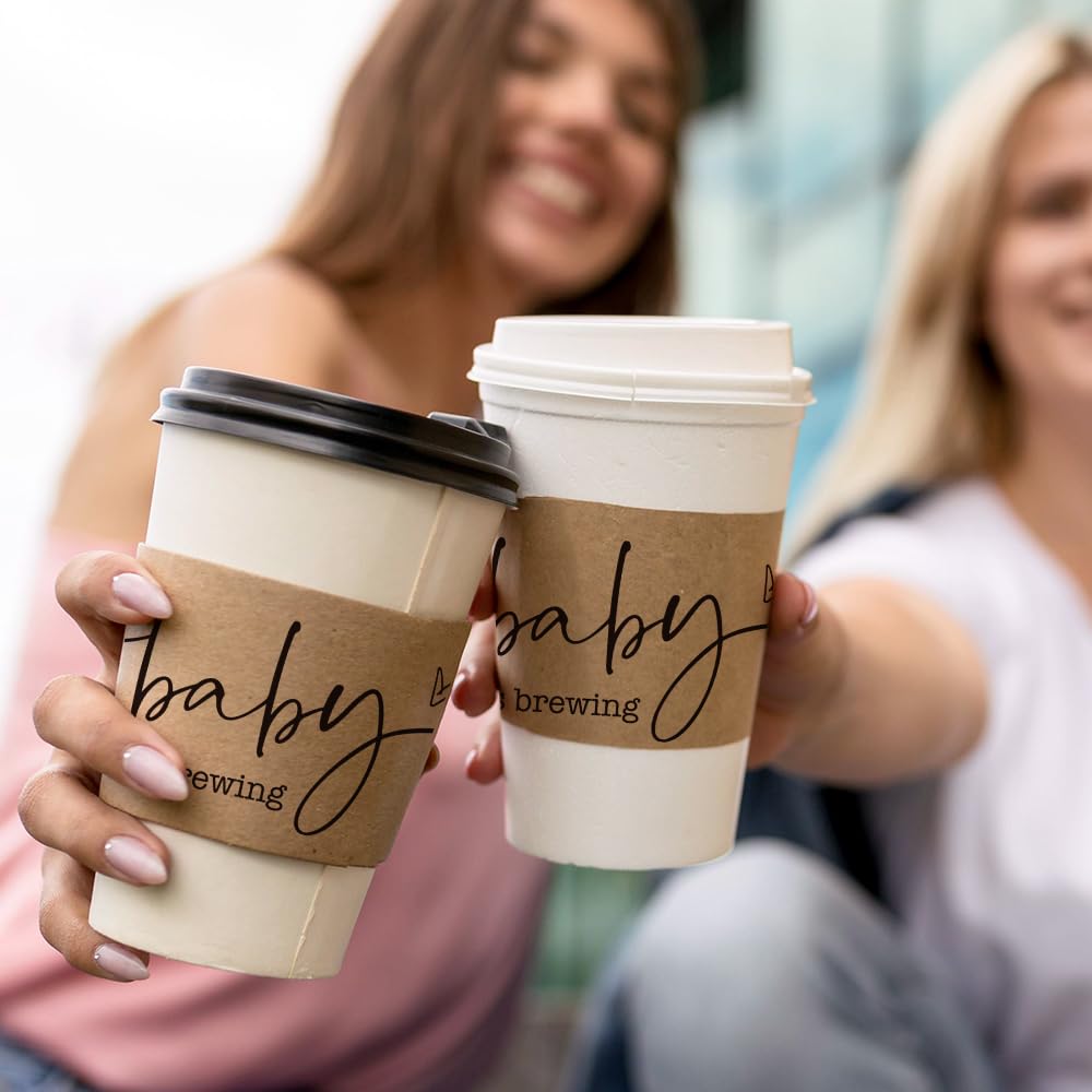 BONETAT 20 Counts A Baby Is Brewing, Coffee Cup Sleeves for Baby Shower Decorations, Disposable for Hot corrugated paper Sleeves 12 16 or 20 oz Paper Cup - A01