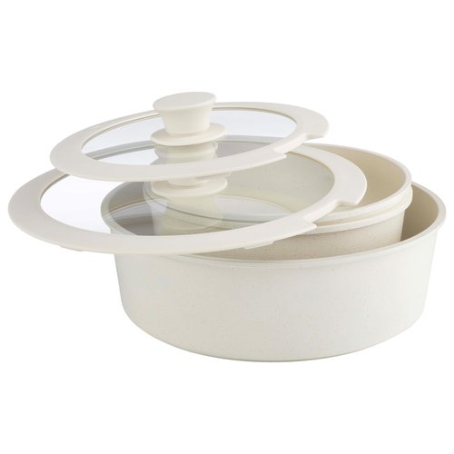 8-Piece Nonstick Induction Ceramic Cookware Set with Detachable Handle, Lids, Spatula & Steam Pan – Kitchen Essentials by Home-Complete (Cream)