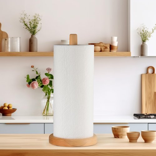 Jumbo Wooden Paper Towel Holder - Large Size Solid Beechwood Paper Towel Holder with Anti-Skid Base for Kitchen, Living Room,Bathroom