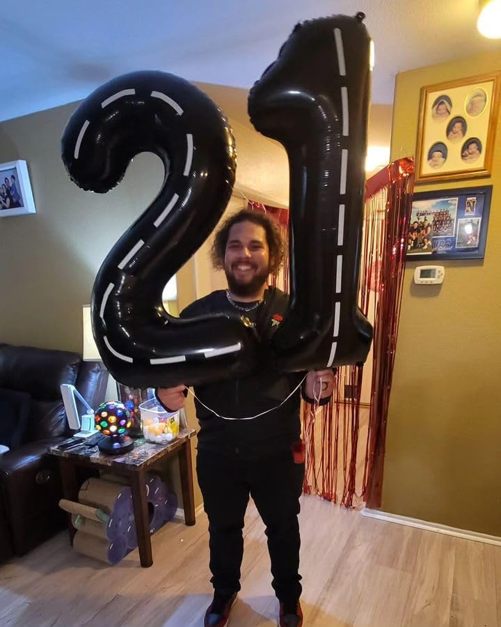 Race Car 9 Balloon - 40 Inch Black Giant Number Balloon for 9th Birthday Decorations