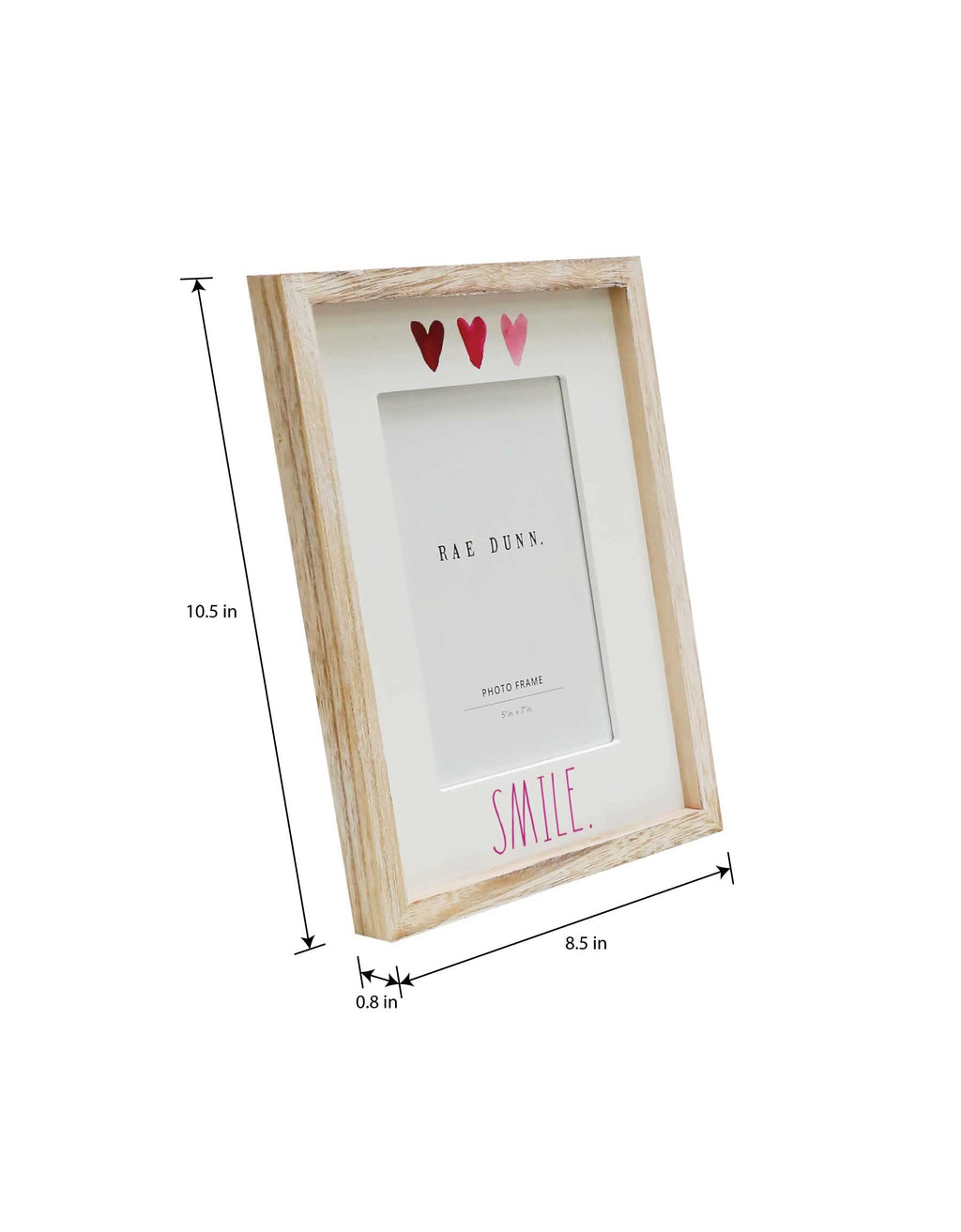 Rae Dunn 5 x 7 Inch Picture Frame Wood - Farmhouse Photo Frame for Wall Hanging or Desk / Tabletop Display - Rustic Frames for Family Photos, Couples, Kids, Pets - Home and Office Décor, "Smile"