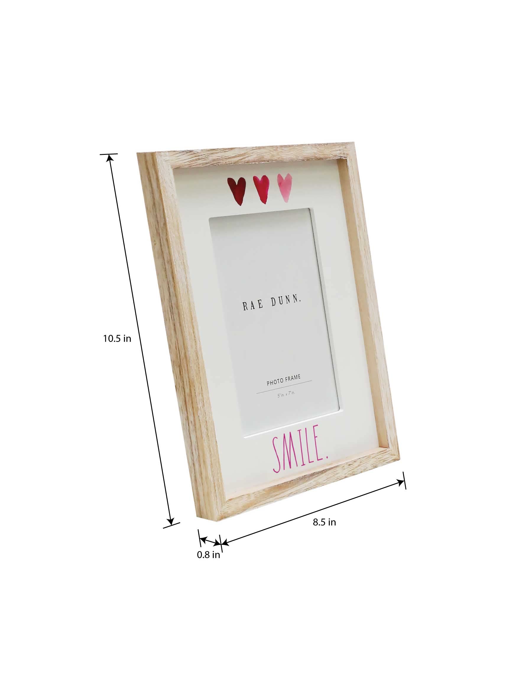 Rae Dunn 5 x 7 Inch Picture Frame Wood - Farmhouse Photo Frame for Wall Hanging or Desk / Tabletop Display - Rustic Frames for Family Photos, Couples, Kids, Pets - Home and Office Décor, "Smile"