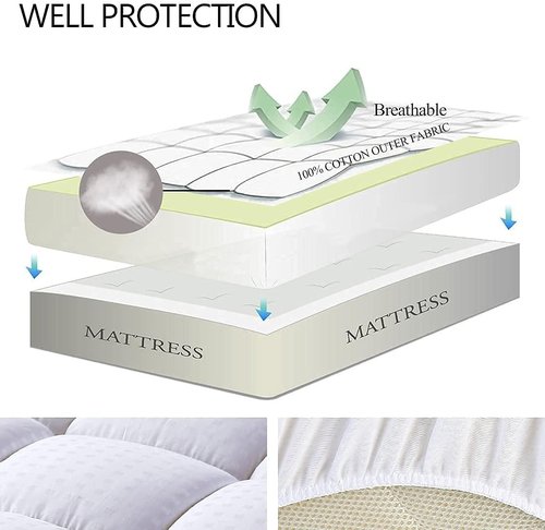 EASELAND Queen Size Mattress Pad - Quilted Pillow Top Protector with Cooling Cotton | Fits 8-21" Deep Pockets (60x80 inch, White)