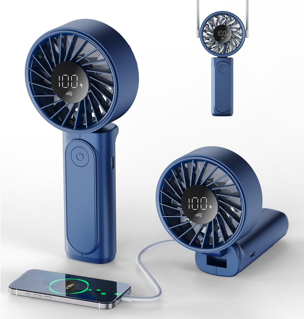 Skiennix Portable Handheld Fan - 4000mAh Rechargeable Mini Desk Fan with 6 Speeds & LCD Display | Ultra Quiet, Foldable Design