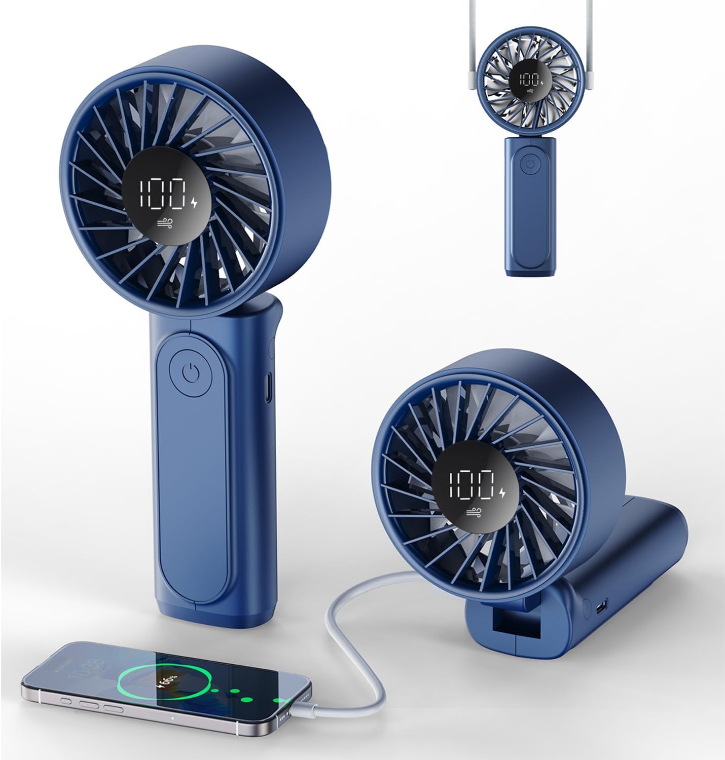 Skiennix Portable Handheld Fan - 4000mAh Rechargeable Mini Desk Fan with 6 Speeds & LCD Display | Ultra Quiet, Foldable Design
