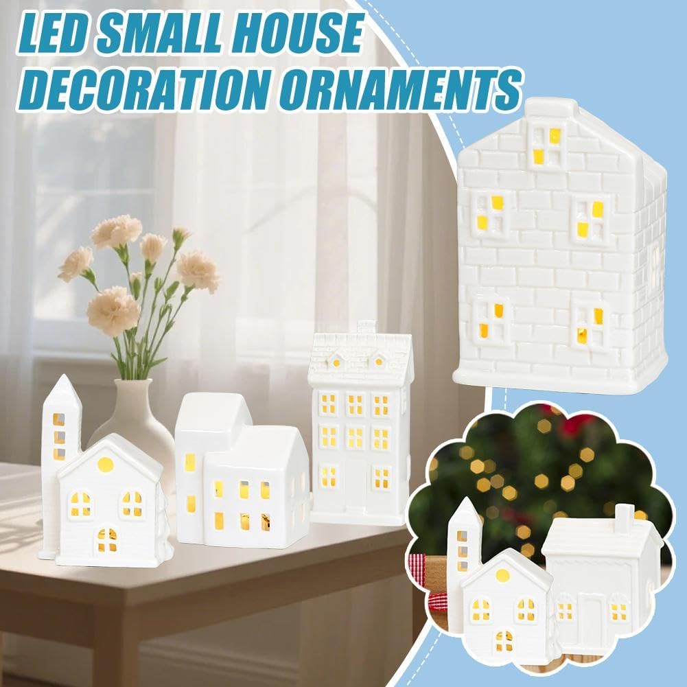 Regine Switzerland Christmas Village Houses - White Ceramic Set with Illumination & Remote Control | Rustic Holiday Decor for Tabletop Display