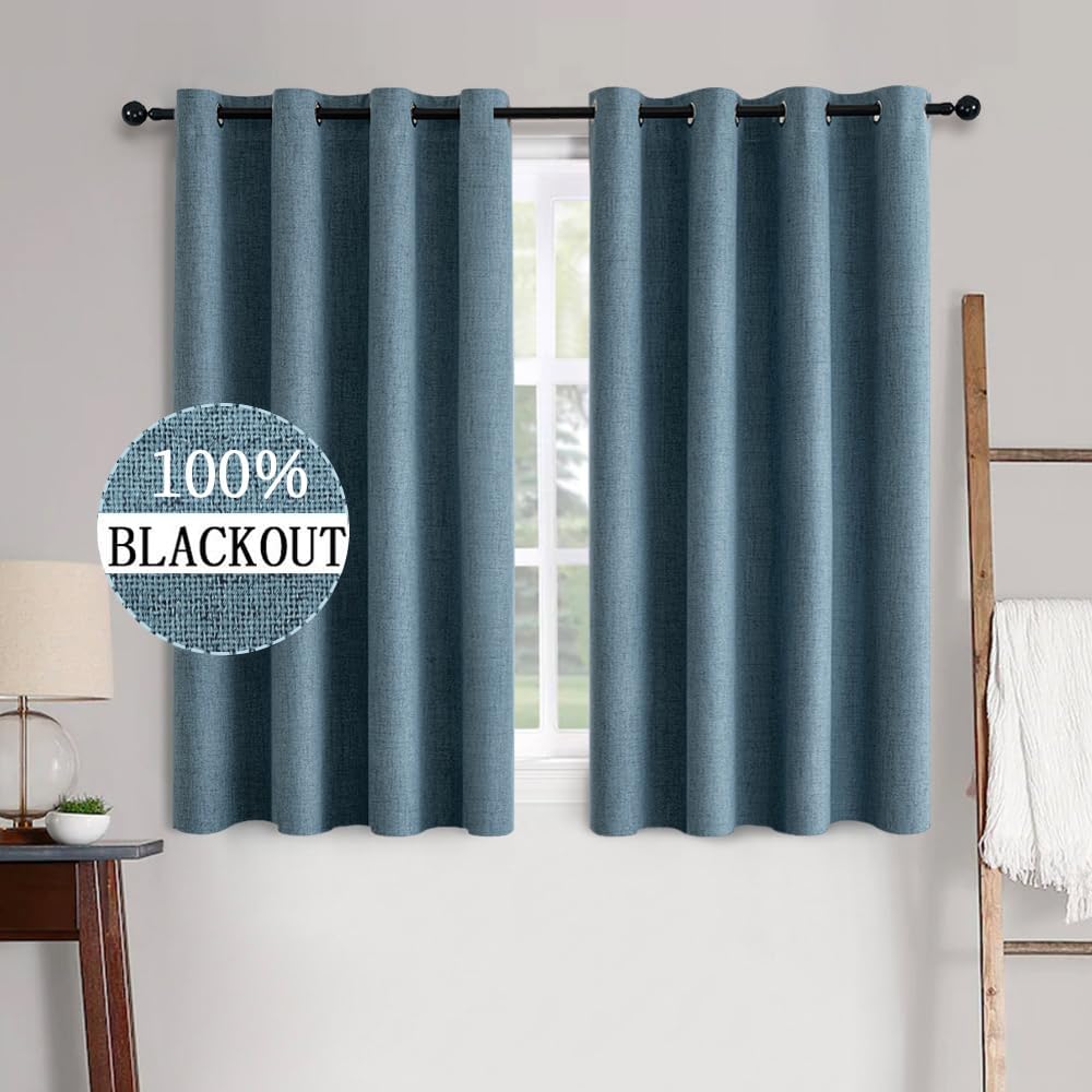 MIULEE Blackout Curtains - 100% Thermal Insulated Linen Texture Drapes | Dusty Blue, 52x54 Inch (2 Panels)