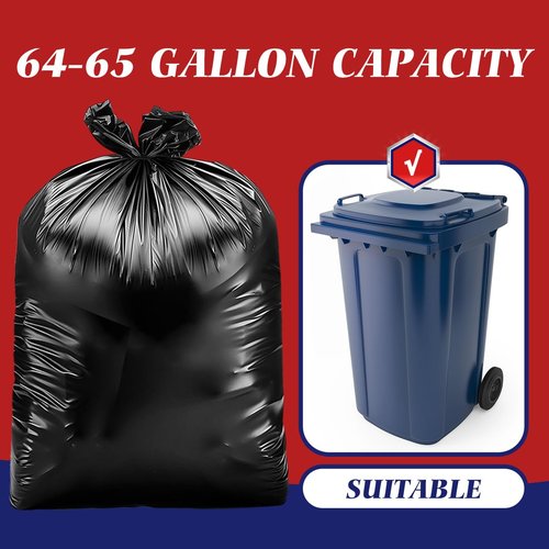 Teivio Large Black Trash Bags 64-65 Gallon 16 Counts Industrial Sturdy Garbage Bags, Extra Large Lawn and Leaf Bags Outdoor Commercial Trash Can Liner for Construction Sites, Workshops, Backyard