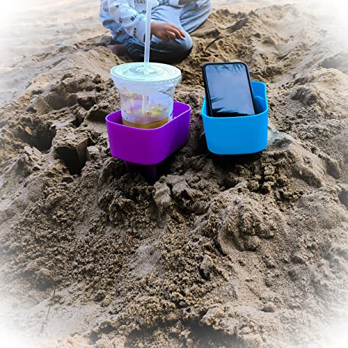 Beach Cup Holder with Pocket - Blue/Purple, 2 Pack Portable Coasters