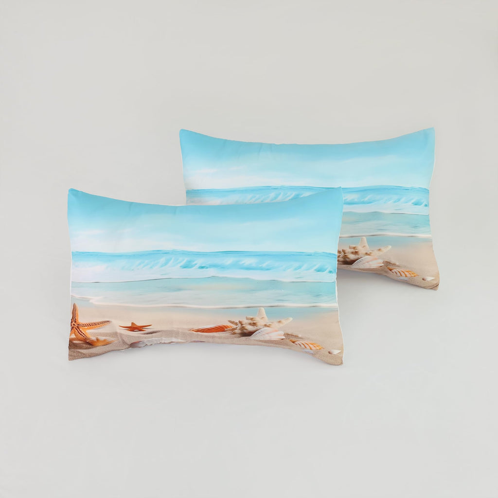 FUYEUN Beach Comforter Set Twin, Coastal Nature Theme Pattern Bedding for Kids Boys Girls Bedroom, Ocean Hawaiian Starfish Quilt Sets, 1 Comforter, 1 Pillowcase, Blue Home Decor