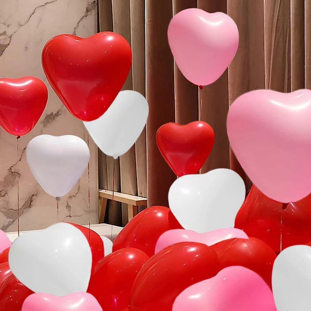 Heart Shape Latex Balloons, 12 Inch 30 Pcs Romantic Valentine Balloons Kit, Pink Heart Balloons And Red Heart Balloons, Used For Valentine's Day Birthdays, Wedding Anniversaries, And Weddings