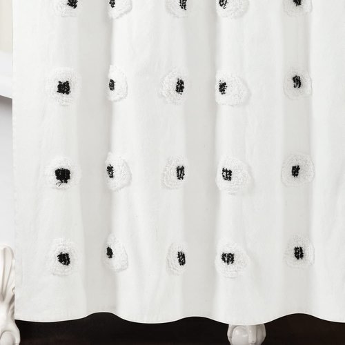 Lush Decor Boho Circle Tufted Yarn Dyed Eco-Friendly Recycled Cotton Shower Curtain, 72" x 72", Black