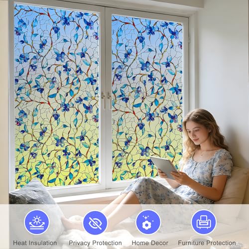 SOMWISE Royal Violet Window Privacy Film, Heat Blocking UV Protection 17.5x78.5