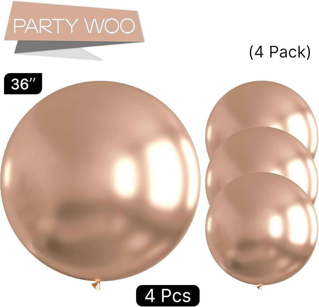 PartyWoo Metallic Rose Gold Balloons - 36 Inch Chrome Champagne Gold Latex - Perfect for Weddings & Celebrations