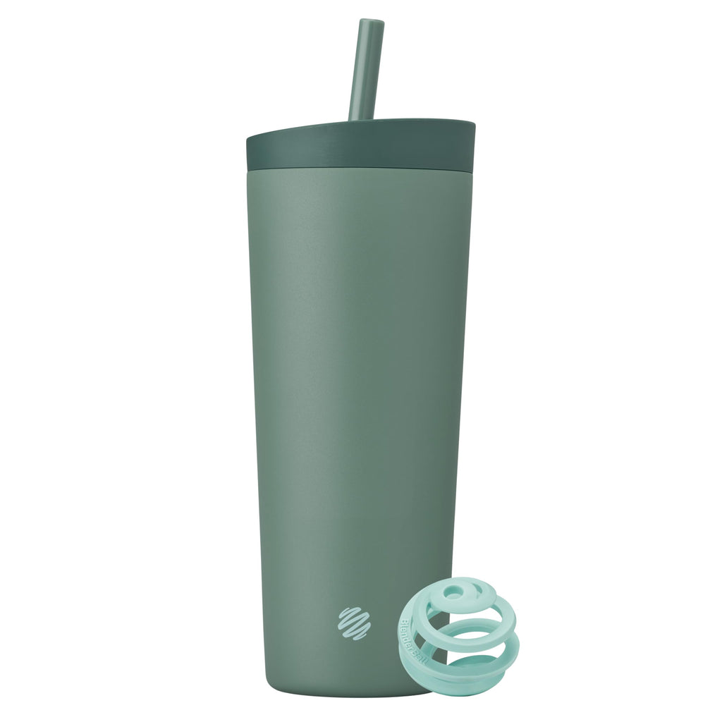 BlenderBottle 2-in-1 Insulated Stainless Steel Shaker Tumbler, Swig Leakproof Lid, Straw, BlenderBall, BPA Free, For Protein Shakes, Smoothies, And Pre Workout, 24 oz, Green (Seaglass)