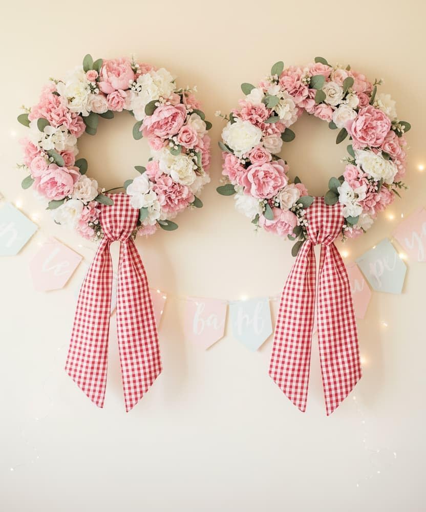 Regine Switzerland Wreath Sash 2-Pack - Red White Checkered Plaid Bow Ribbon for Holiday Decor (5.12" x 54.33")